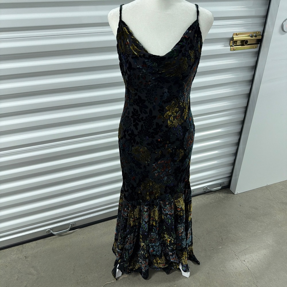 Vtg Newport News Velvet Burnout Maxi Dress Womens 10 Cowl Mermaid Witchy 90s y2k